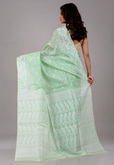 Light Green Dhakai Jamdani Pure Tussar Silk Saree with Blouse Piece