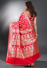 Red Wedding Banarasi Saree with Blouse Piece - Adi Akshoy & Co.