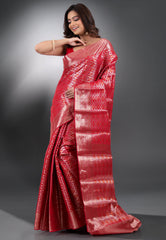 Red Kanjivaram Silk Saree With Blouse Piece - Adi Akshoy & Co.
