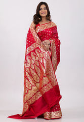 Red Wedding Banarasi Saree with Blouse Piece - Adi Akshoy & Co.