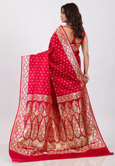 Red Wedding Banarasi Saree with Blouse Piece - Adi Akshoy & Co.