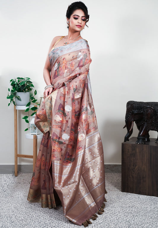 Brown Tussar Silk Saree with Blouse Piece