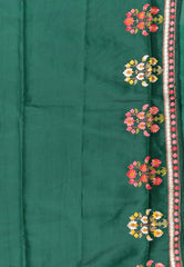 Bottle Green Kantha Silk Saree With Blouse Piece - Adi Akshoy & Co.