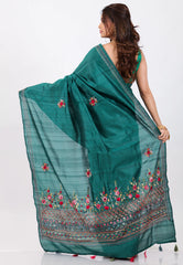 Ramma Green Kantha Silk Saree With Blouse Piece - Adi Akshoy & Co.