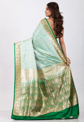 Sea Green Pastel Benarasi Saree With Blouse Piece - Adi Akshoy & Co.