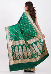 Bottle Green Wedding Banarasi Saree with Blouse Piece - Adi Akshoy & Co.