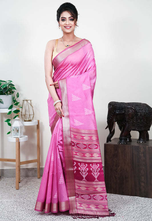 Onion Pink Tussar Silk Saree with Blouse Piece