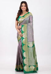 Dual shades of Grey Kanjivaram Silk Saree With Blouse Piece - Adi Akshoy & Co.