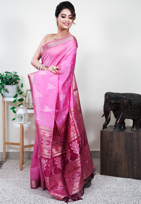 Onion Pink Tussar Silk Saree with Blouse Piece