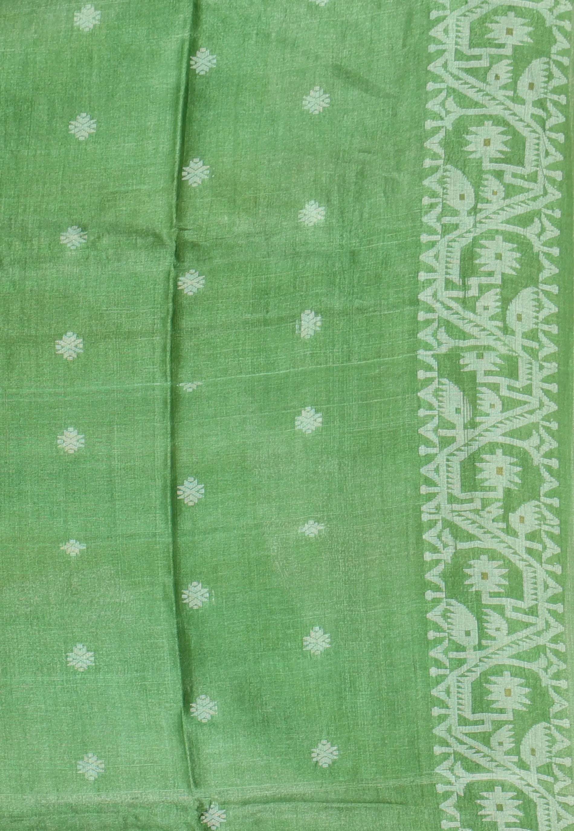 Pesta Green Pure Tussar Dhakai Jamdani Saree with Blouse Piece - Adi Akshoy & Co.