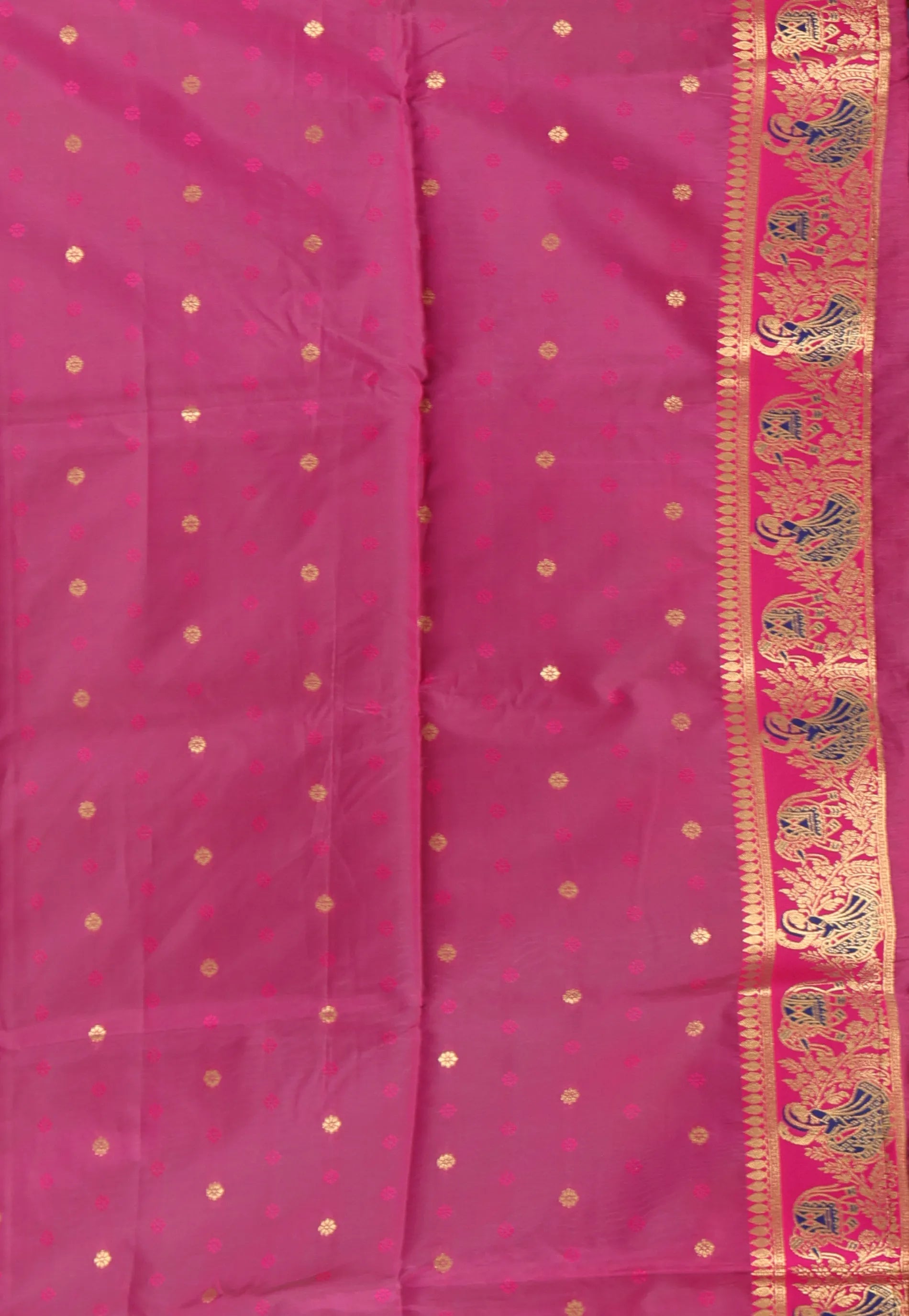 Navy Blue with Rani Border Baluchari Silk Saree with Blouse Piece - Adi Akshoy & Co.