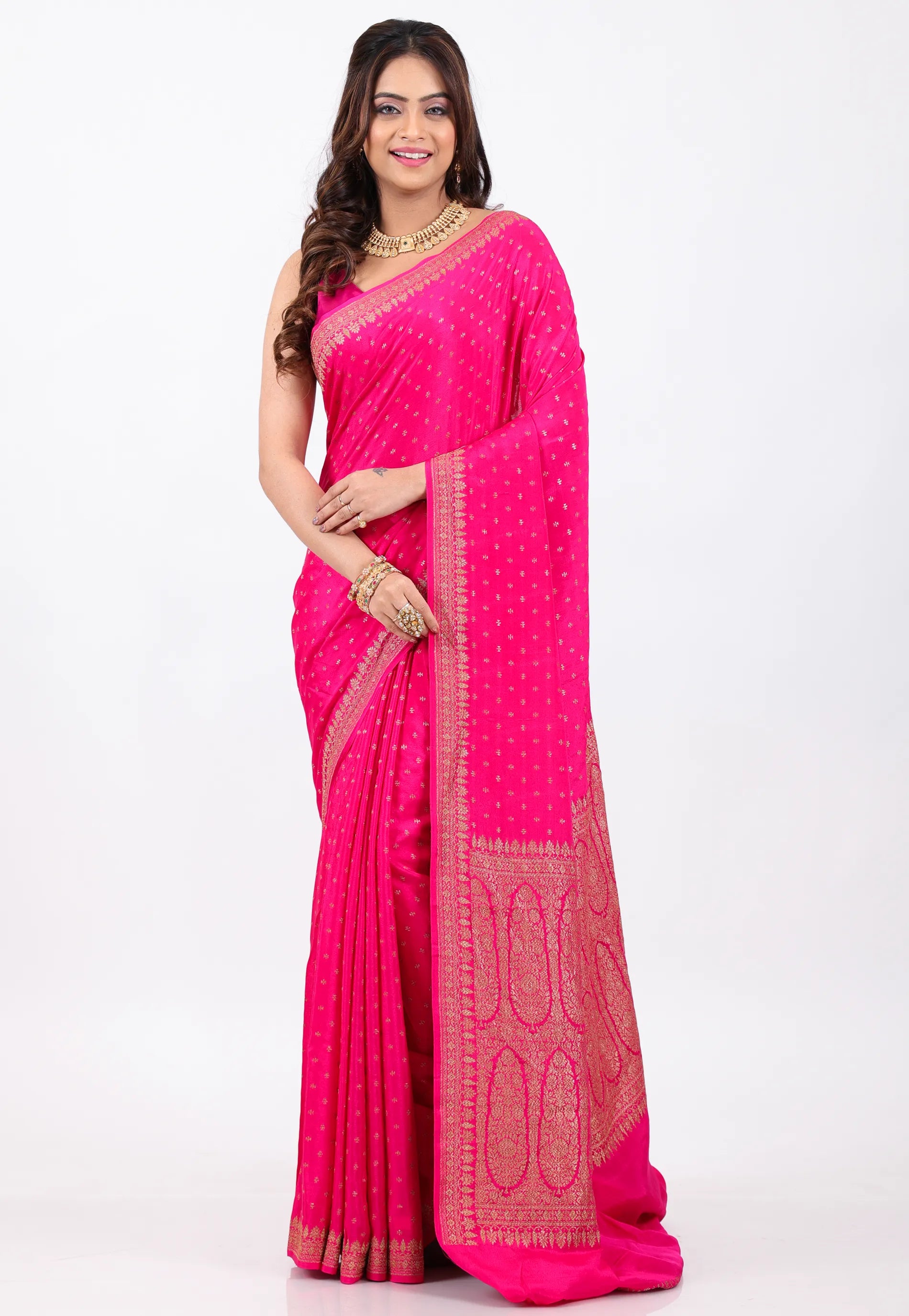 Rani with Zari work Khaddi  Georgette Benarasi Saree with Blouse Piece - Adi Akshoy & Co.