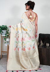 Off White Tussar Silk Saree with Blouse Piece
