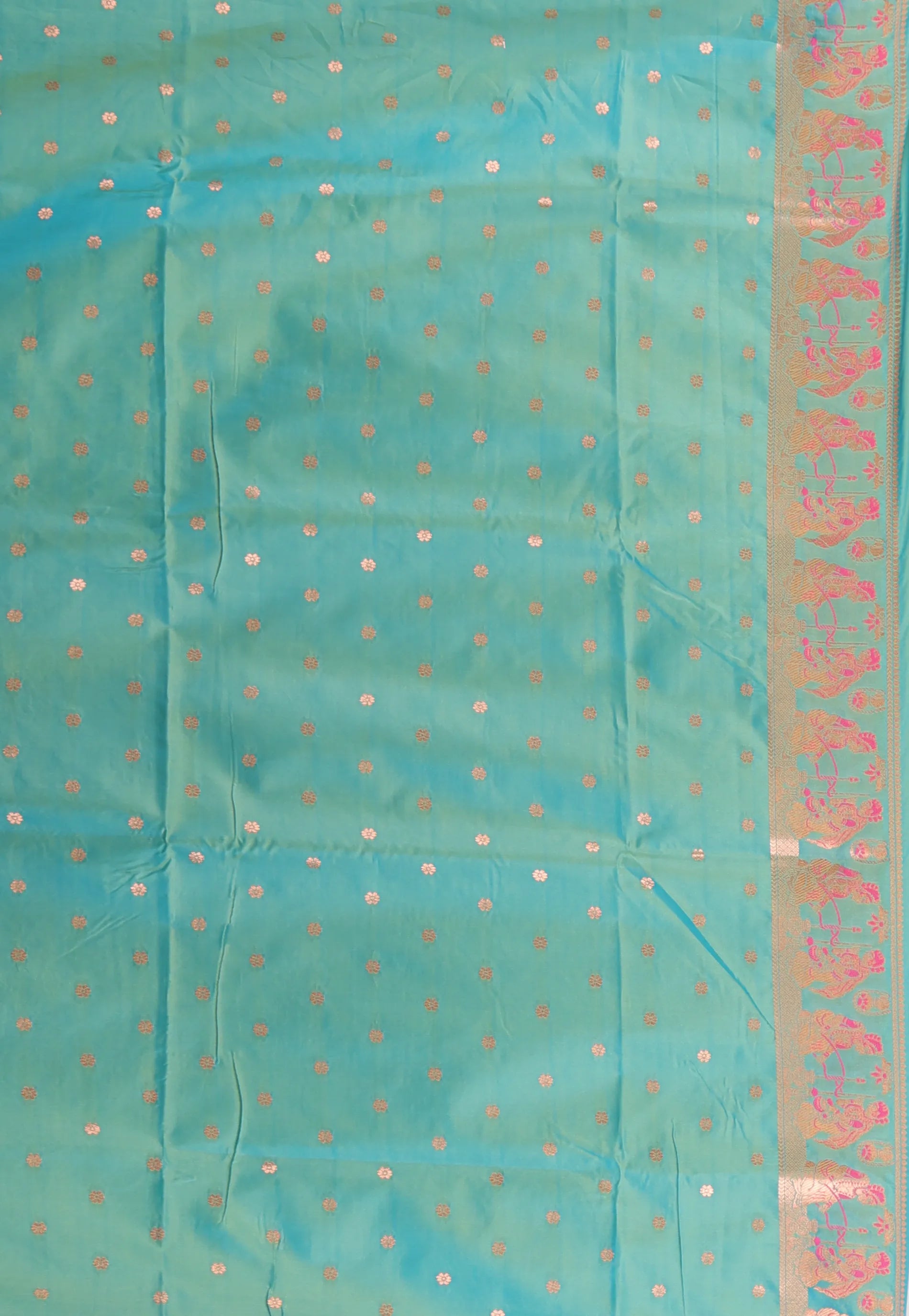 Turquoise Blue Baluchari Silk Saree with Blouse Piece - Adi Akshoy & Co.