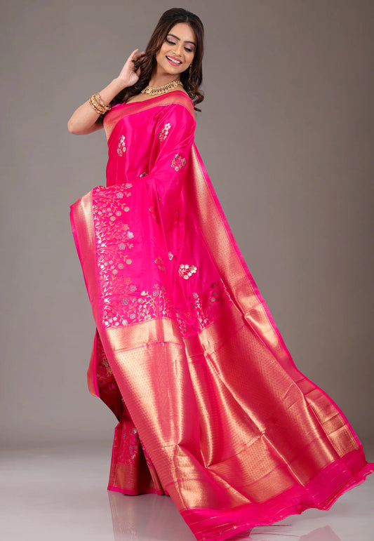 Rani with Golden Zari Mashru Silk Saree with Blouse Piece - Adi Akshoy & Co.