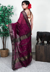 Purple Sico Handloom Saree With Blouse Piece