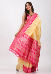 Beige with Rani Border Tussar Silk Saree with Blouse Piece - Adi Akshoy & Co.