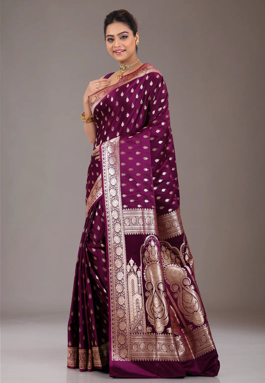 Magenta Wedding Banarasi Saree with Blouse Piece - Adi Akshoy & Co.