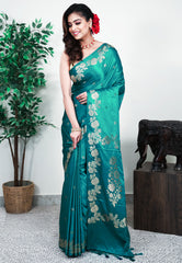 Rama Green Mashru Silk Saree with Blouse Piece