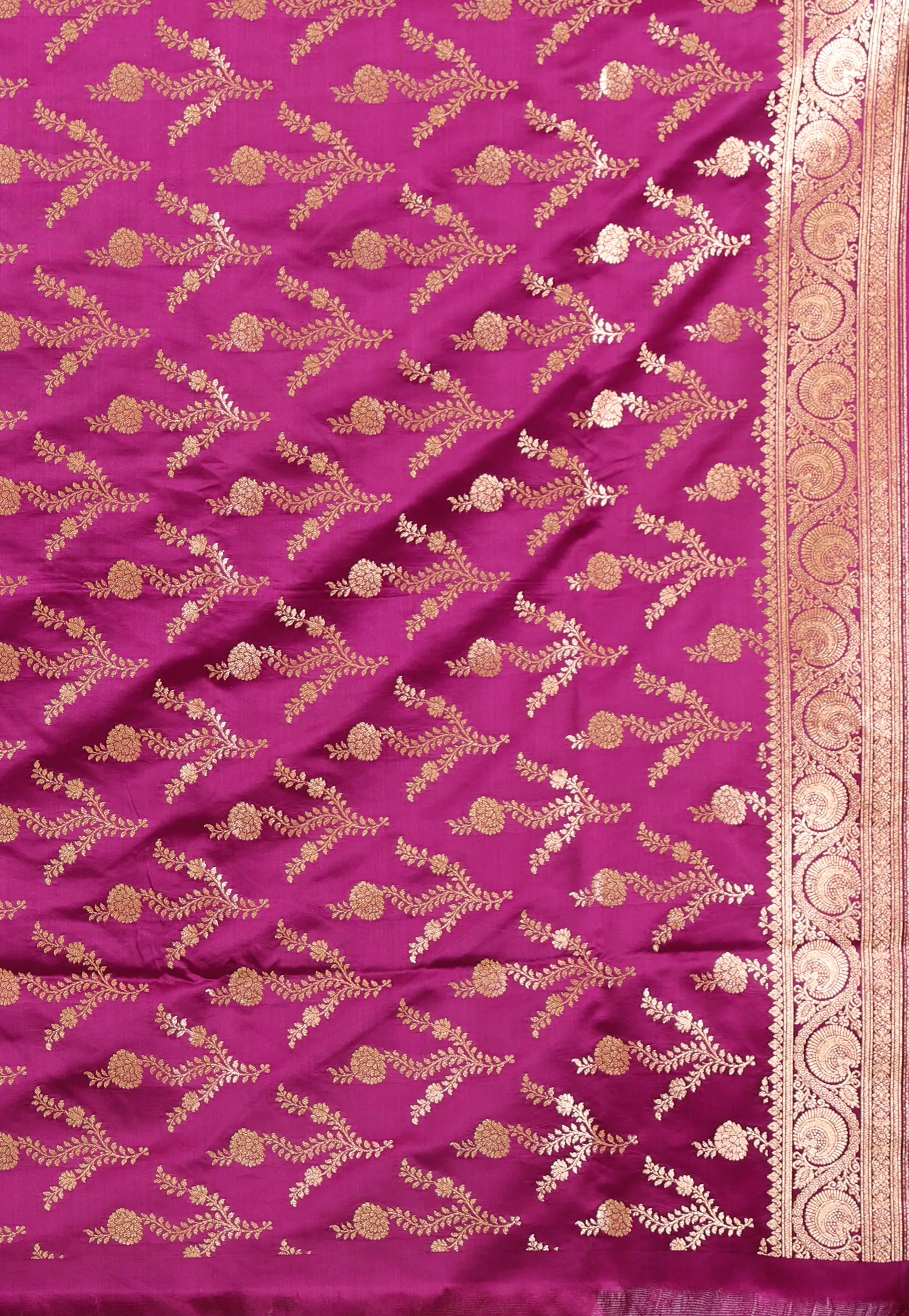 Lime Green with Magenta Border Pastel Banarasi Saree With Blouse Piece - Adi Akshoy & Co.