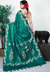 Rama Green Mashru Silk Saree with Blouse Piece