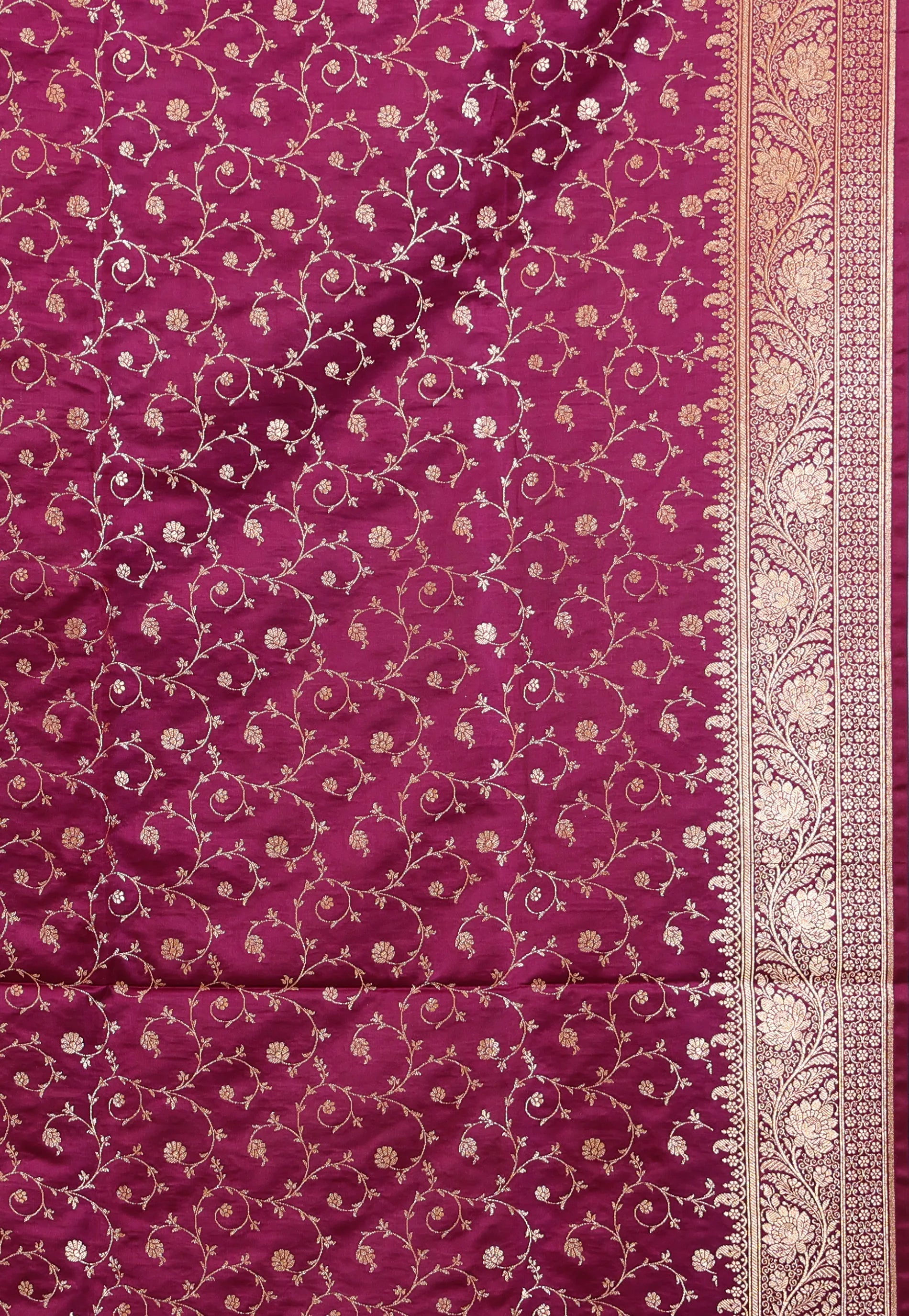 Lime Green with Magenta Border Pastel Banarasi Saree With Blouse Piece - Adi Akshoy & Co.