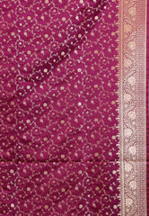 Lime Green with Magenta Border Pastel Banarasi Saree With Blouse Piece - Adi Akshoy & Co.