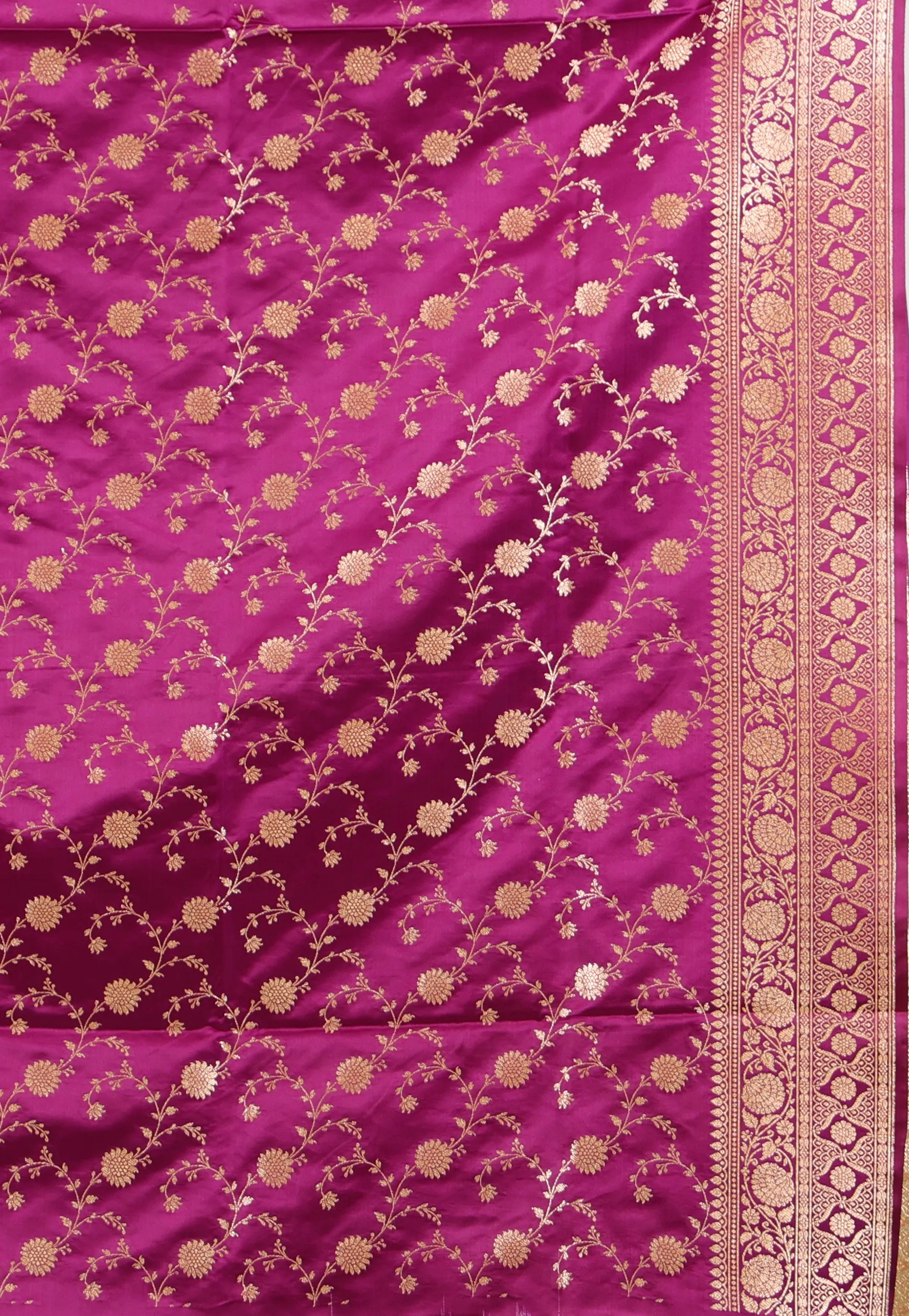 Lime Green with Magenta Border Pastel Banarasi Saree With Blouse Piece - Adi Akshoy & Co.