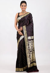 Dark Maroon with Zari work Wedding Banarasi Saree with Blouse Piece - Adi Akshoy & Co.