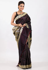 Dark Maroon with Zari work Wedding Banarasi Saree with Blouse Piece - Adi Akshoy & Co.