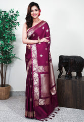 Magenta Mashru Silk Saree with Blouse Piece