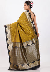 Mustard with Black Border Kanjivaram Silk Saree With Blouse Piece - Adi Akshoy & Co.
