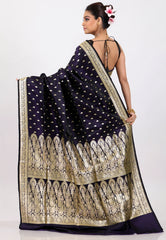 Deep Navy Blue with Zari work Wedding Banarasi Saree with Blouse Piece - Adi Akshoy & Co.