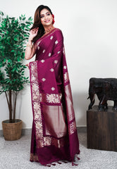 Magenta Mashru Silk Saree with Blouse Piece