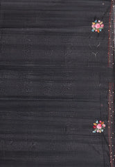 Black Handwoven Blended Silk Kantha Saree With Blouse Piece - Adi Akshoy & Co.
