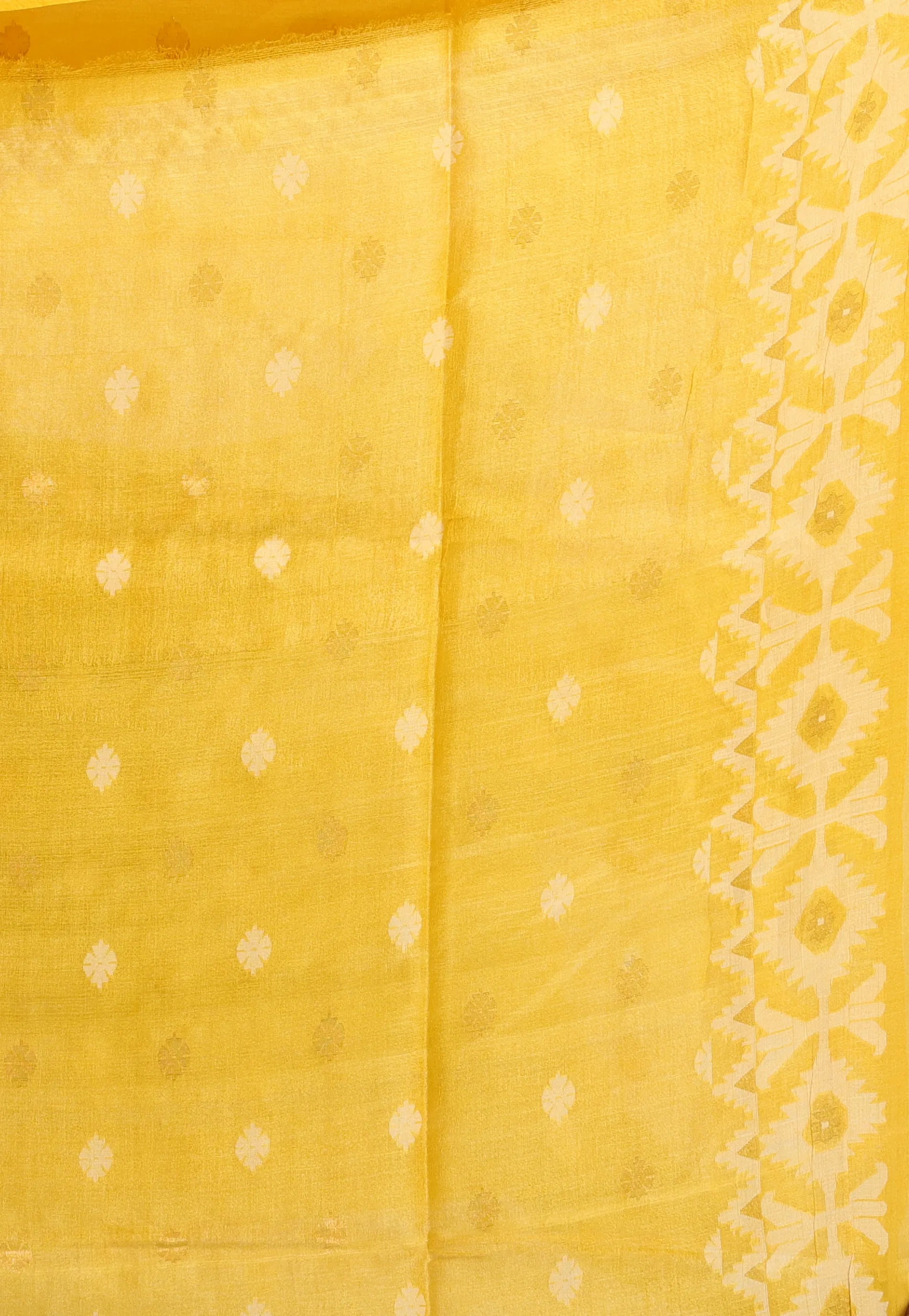 Yellow Pure Tussar Dhakai Jamdani Saree with Blouse Piece - Adi Akshoy & Co.