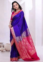 Navy Blue Wedding Banarasi Silk Saree with Blouse Piece - Adi Akshoy & Co.