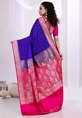 Navy Blue Wedding Banarasi Silk Saree with Blouse Piece - Adi Akshoy & Co.