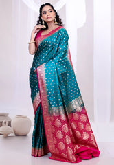 Rama Green Wedding Banarasi Silk Saree with Blouse Piece - Adi Akshoy & Co.