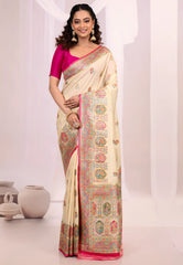Beige Kani Silk Saree with Blouse Piece - Adi Akshoy & Co.