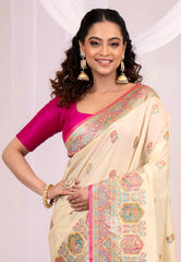 Beige Kani Silk Saree with Blouse Piece - Adi Akshoy & Co.
