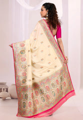 Beige Kani Silk Saree with Blouse Piece - Adi Akshoy & Co.