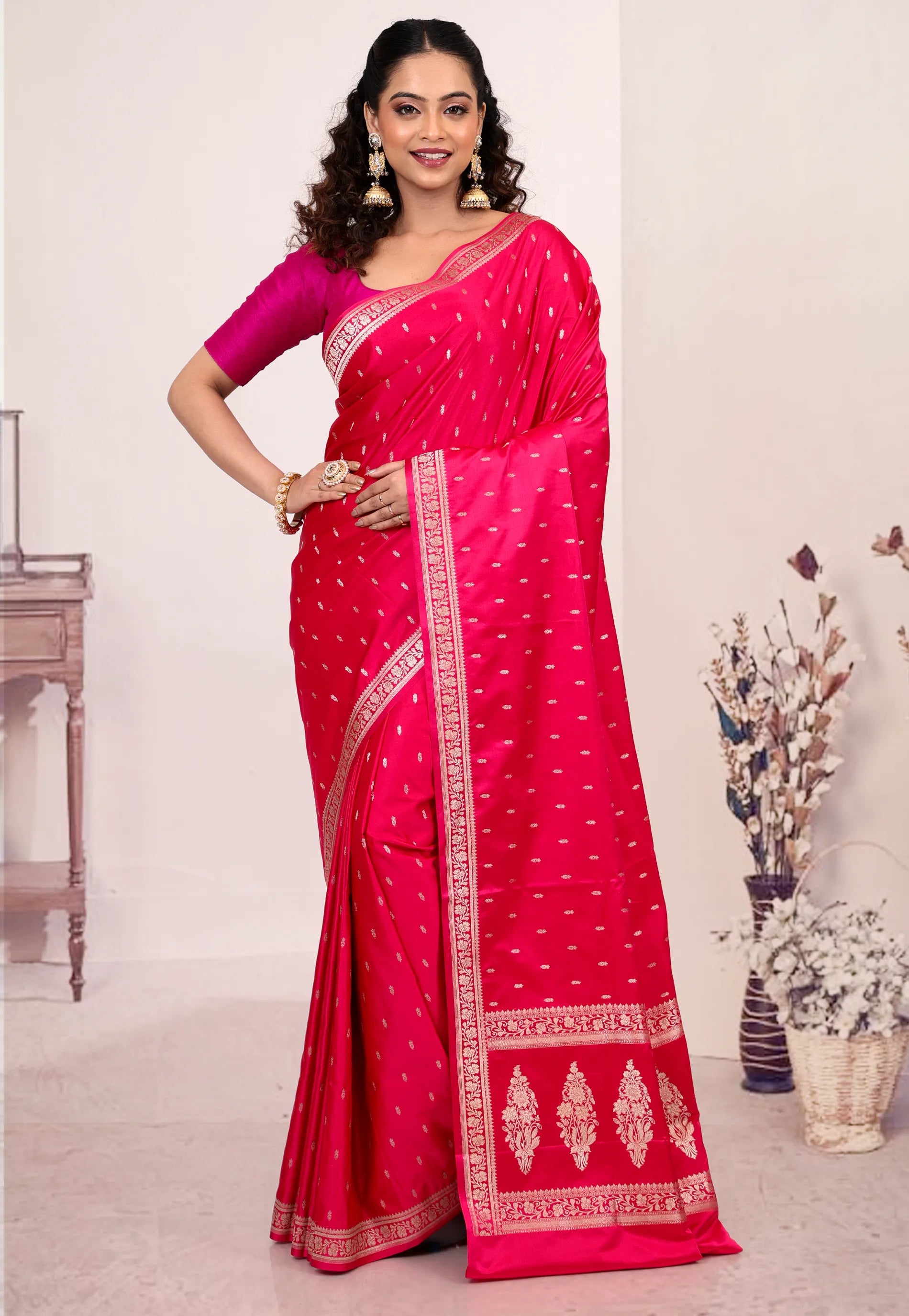 Rani Pink Mashru Silk Saree with Blouse Piece - Adi Akshoy & Co.