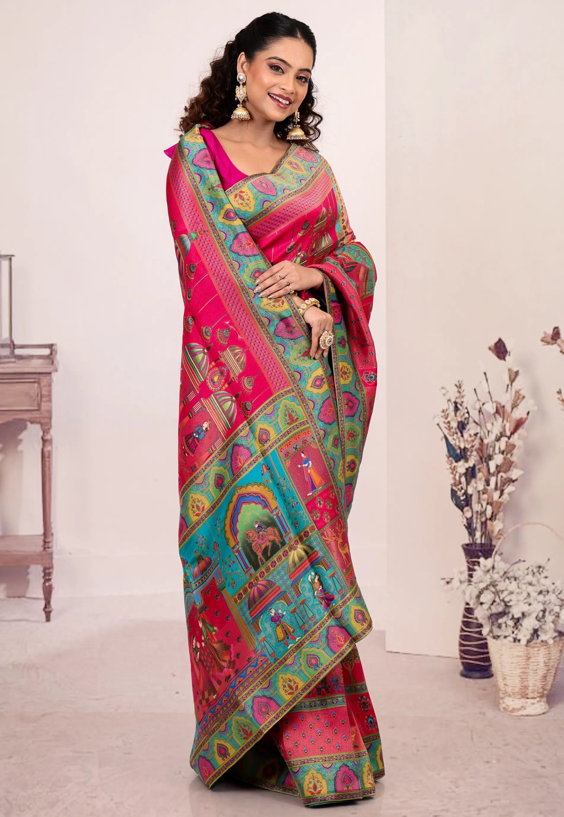 Rani Pink Kani Silk Saree With Blouse Piece - Adi Akshoy & Co.