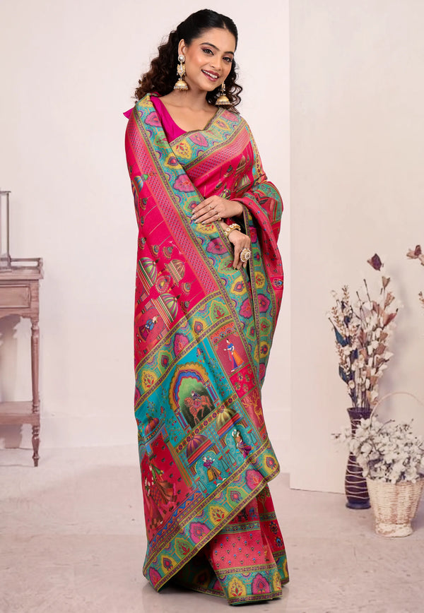 Rani Pink Kani Silk Saree With Blouse Piece - Adi Akshoy & Co.