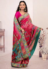 Rani Pink Kani Silk Saree With Blouse Piece - Adi Akshoy & Co.