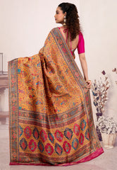 Mustard Yellow Kani Silk Saree With Blouse Piece - Adi Akshoy & Co.