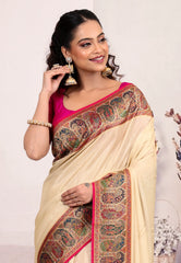 Beige Kani Silk Saree With Blouse Piece - Adi Akshoy & Co.