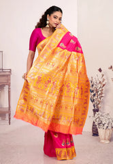 Rani Pink Baluchari Silk Saree with Blouse Piece - Adi Akshoy & Co.