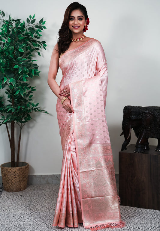 Peach Mashru Silk Saree with Blouse Piece